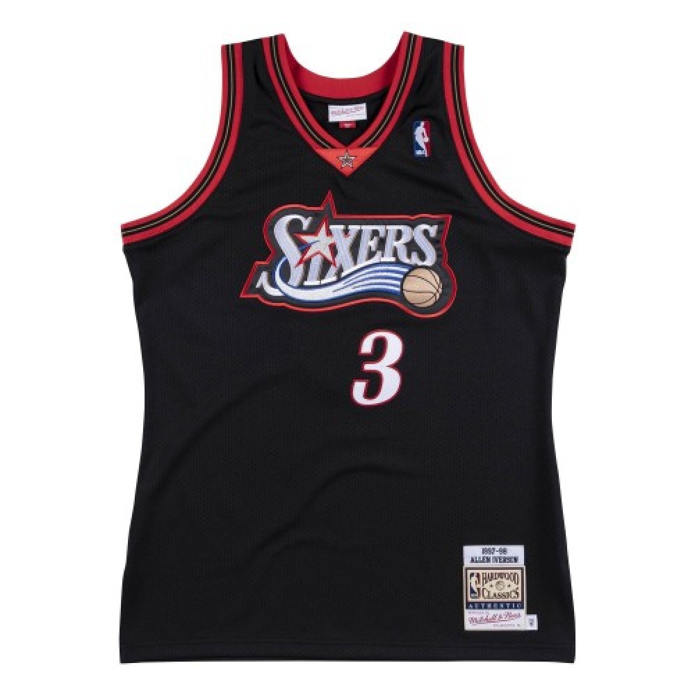 Men's Philadelphia 76ers Allen Iverson #3 Throwback Black 1997-98 Hardwood Classics Jersey-Pro Kit Vault | Brand New 26/27 Sports Jerseys